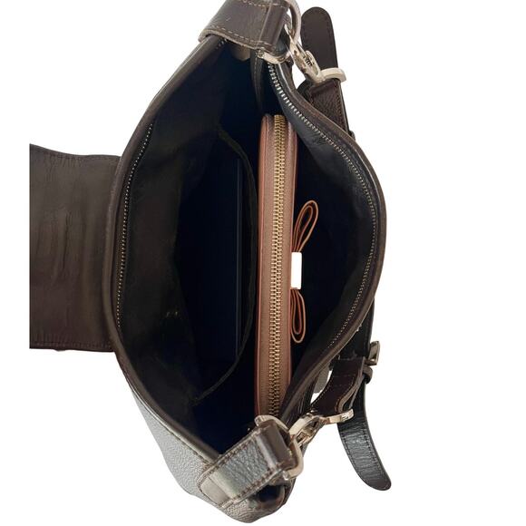 Longchamp Loft Brown Leather Hobo Shoulder Bag Diagonal Zip Buckle Y2K Vintage - Picture 8 of 9